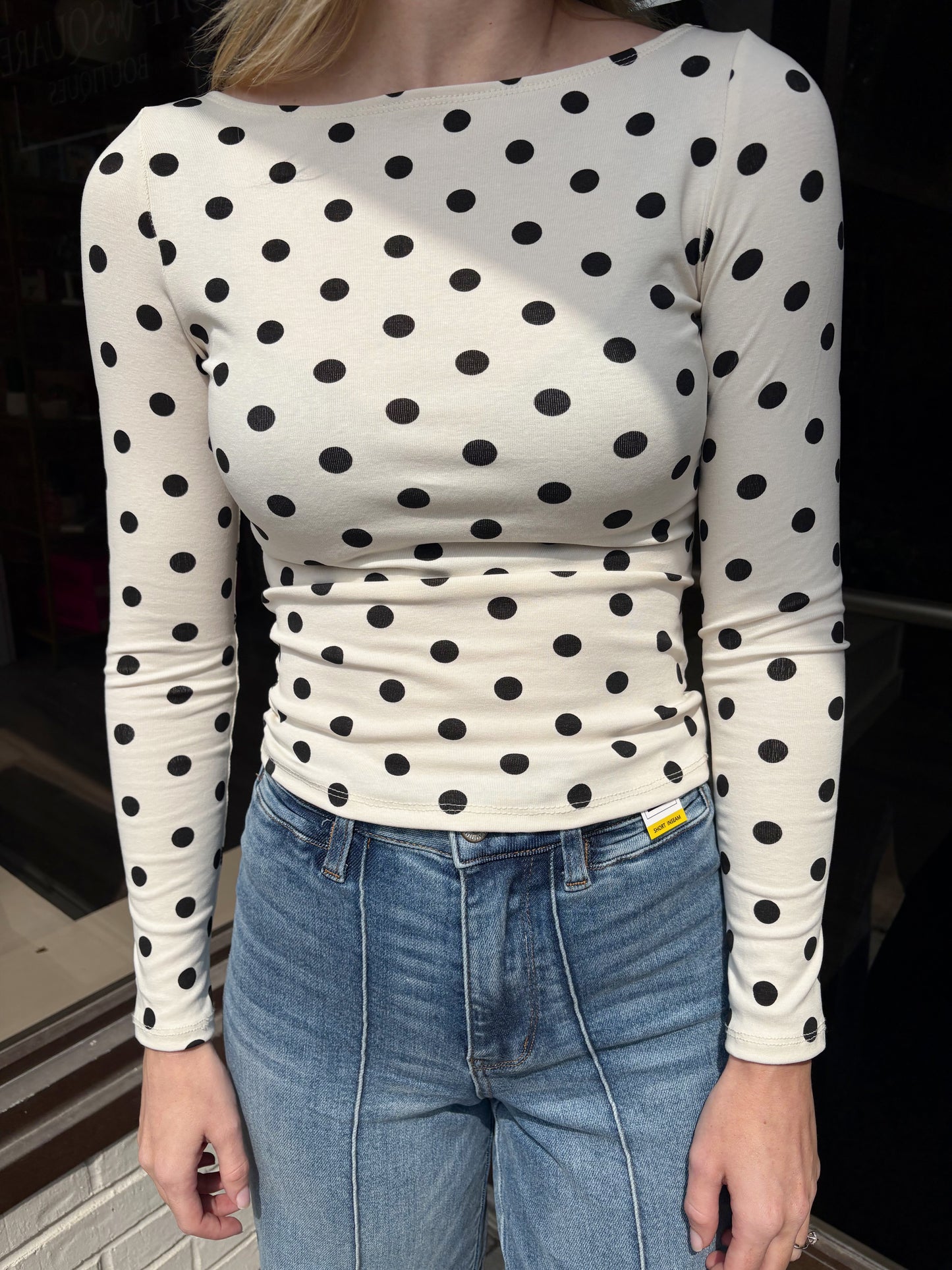 Polka Dot Boat Neck LS Top