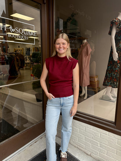 Sleeveless Turtleneck Ribbed Sweater