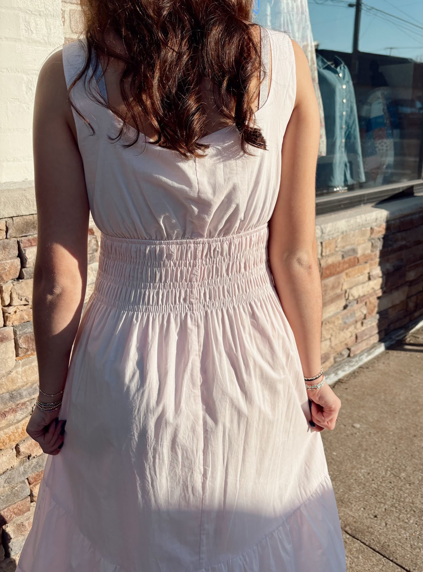 Smocked Sleeveless Midi Dress