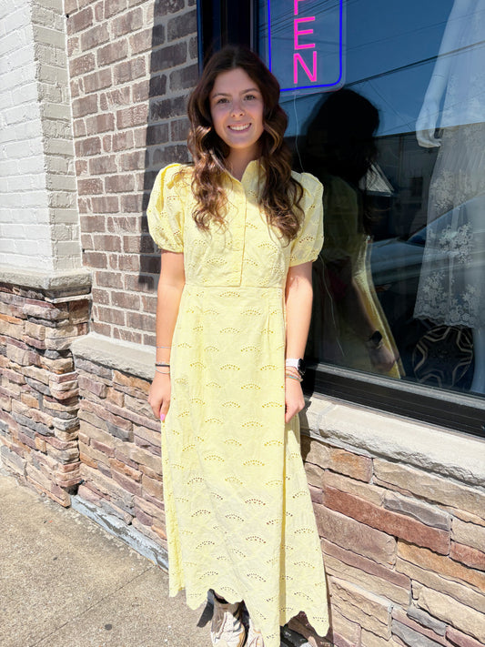Lemon Eyelet Detail Dress
