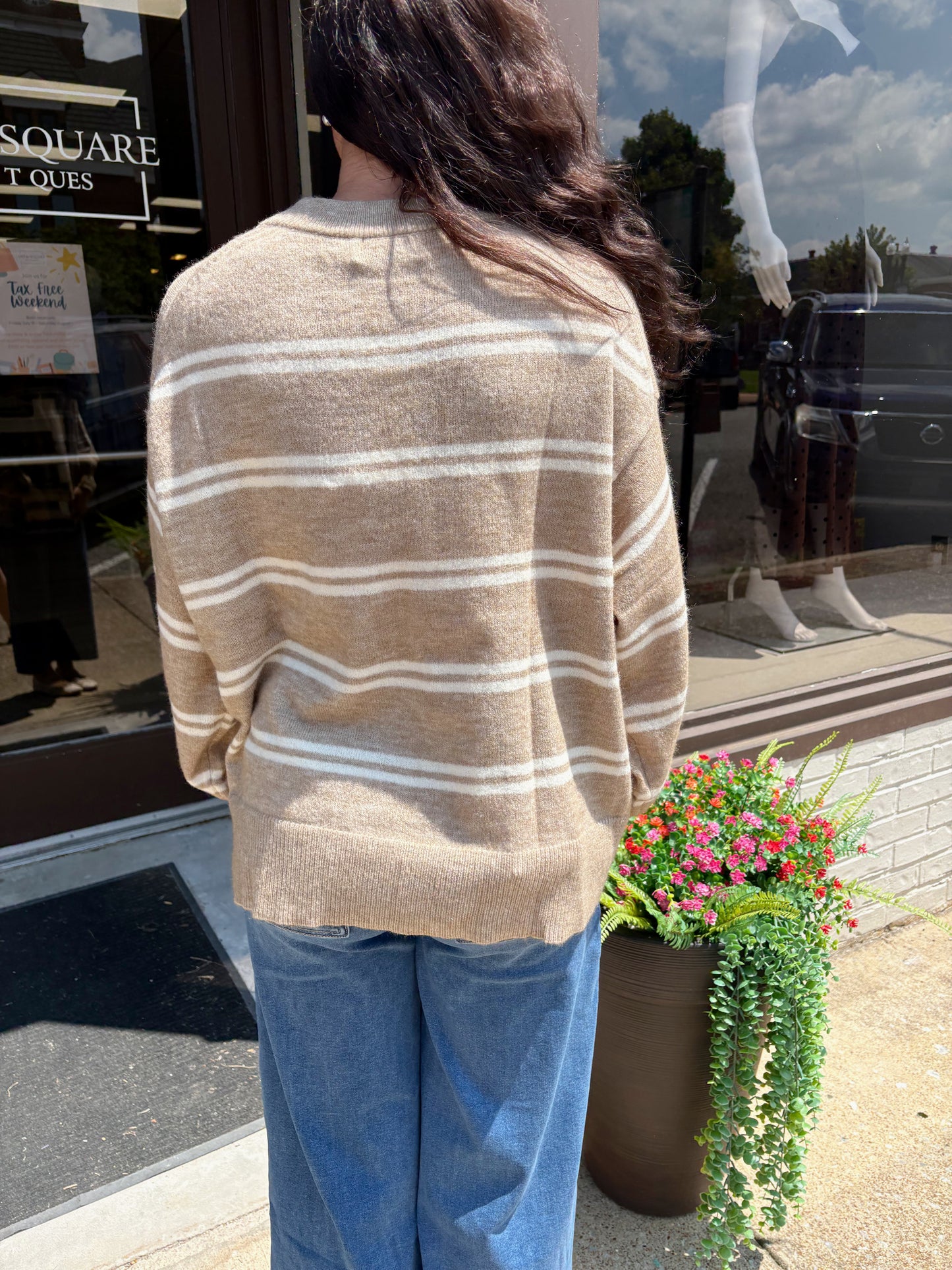 Stripe Drop Sleeve Crew Neck Pullover
