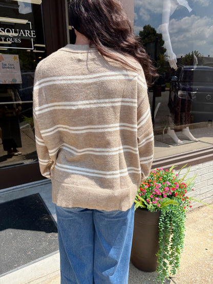 Stripe Drop Sleeve Crew Neck Pullover