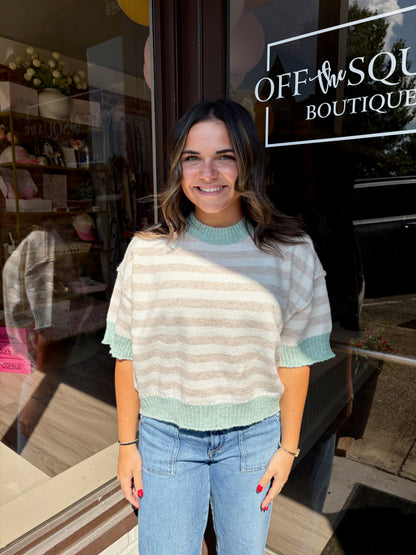 Oatmeal/Mint SS Sweater Top