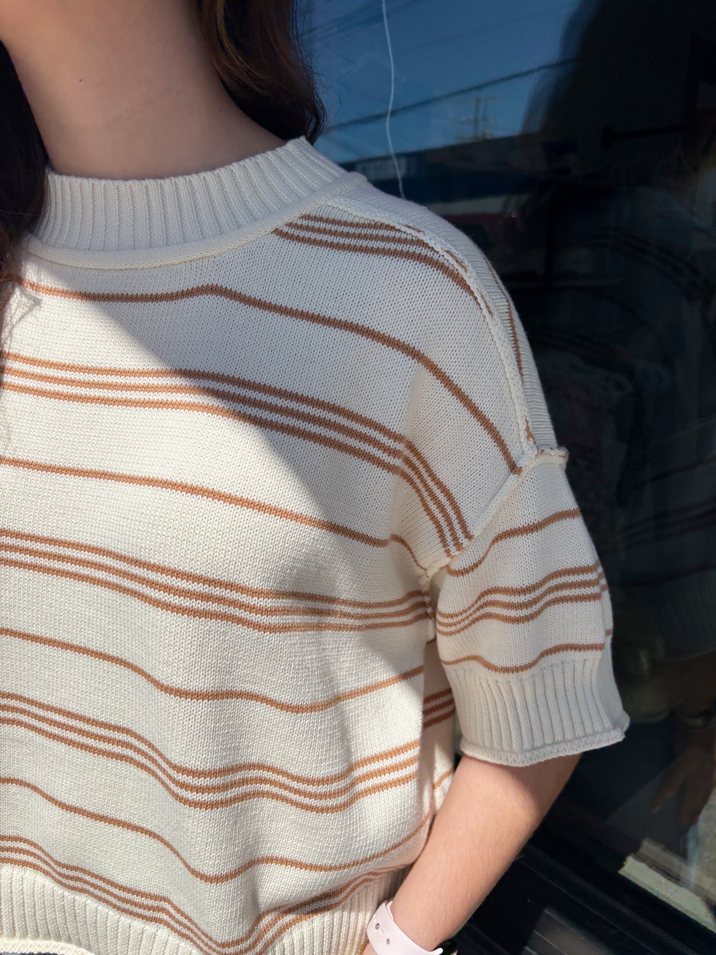Honey Striped SS Ribbed Sweater