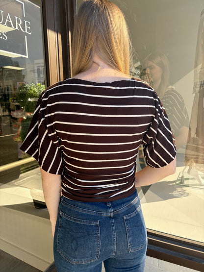 Boat Neck Kimono Ruched Stripe Top