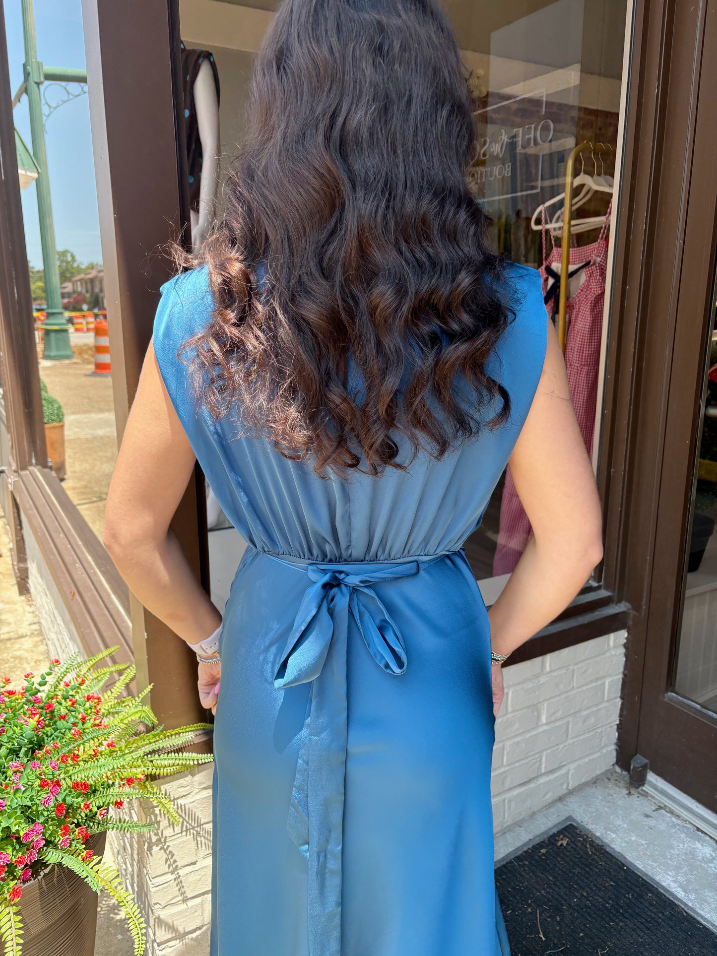 Waist Tie Cowl Neck Midi Dress