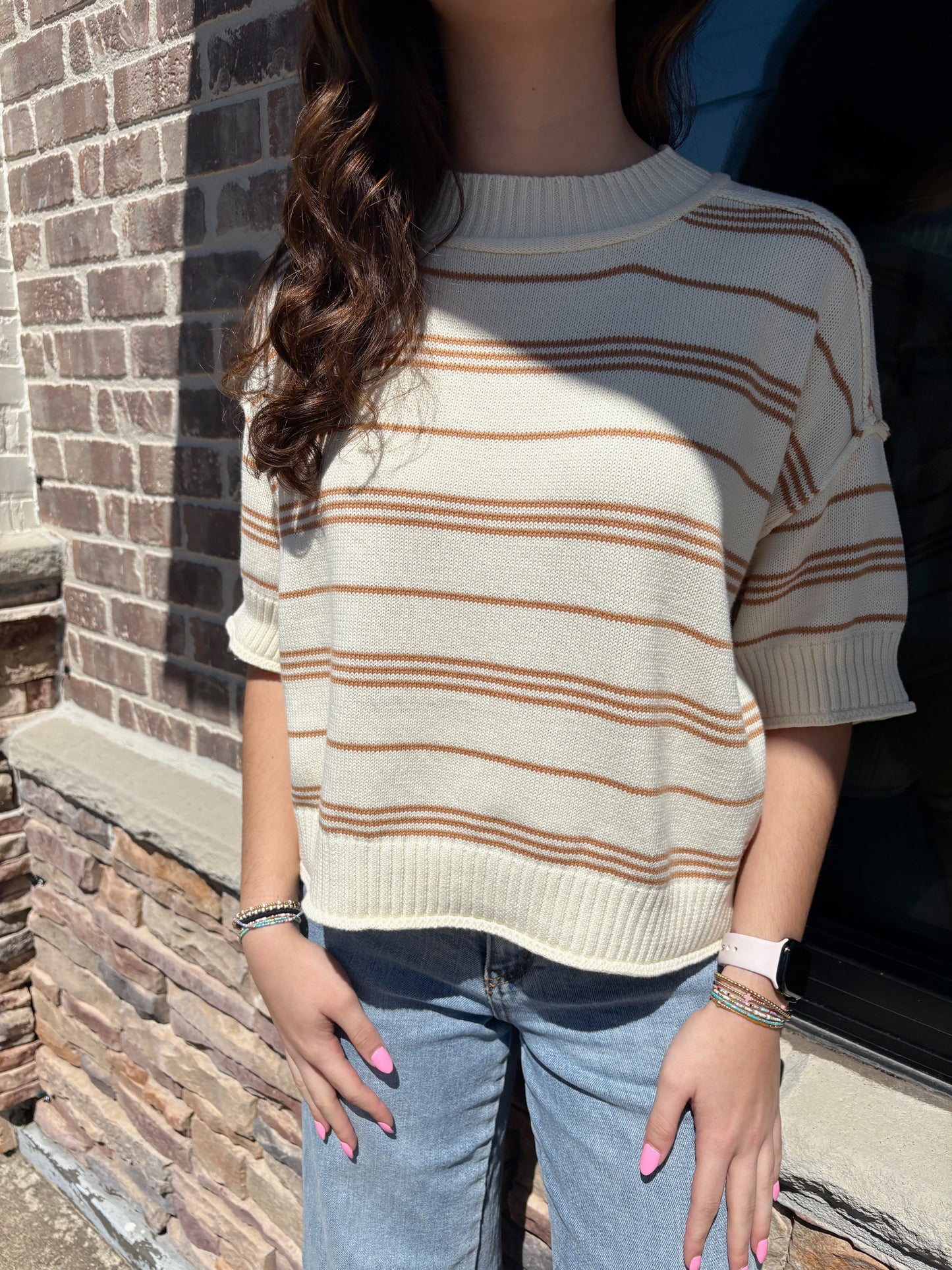 Honey Striped SS Ribbed Sweater