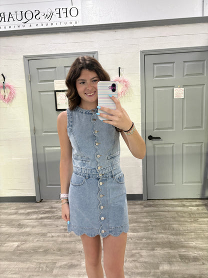 Button Down Scalloped Denim Top