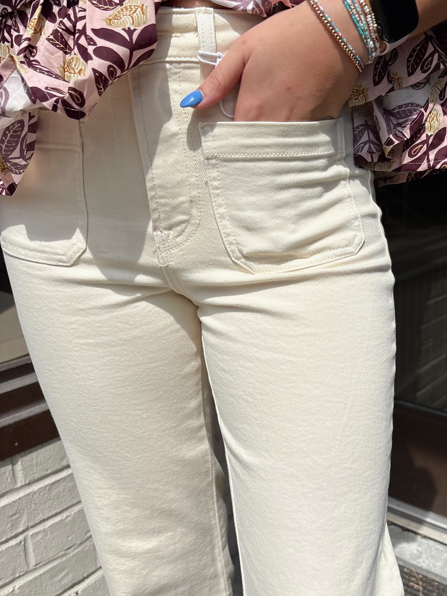 Vervet Ivory High Rise Slim Wide Leg Jeans