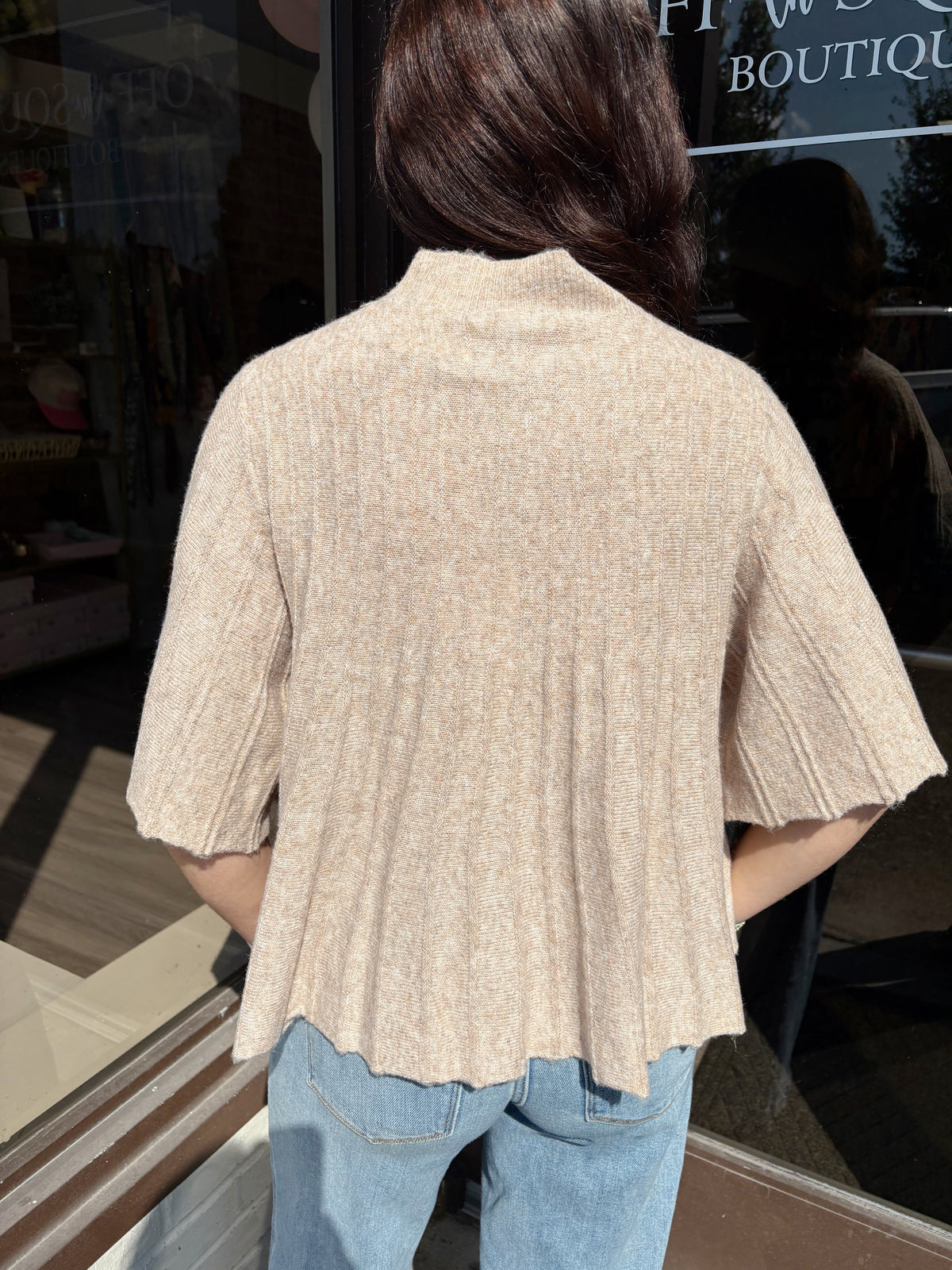Beige High Neck Knit Top