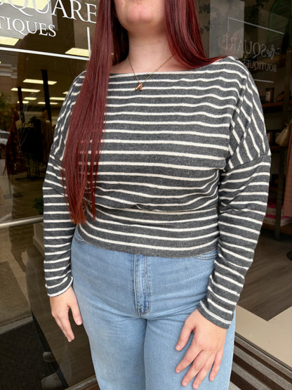 Boat Neck Dolman Stripe LS
