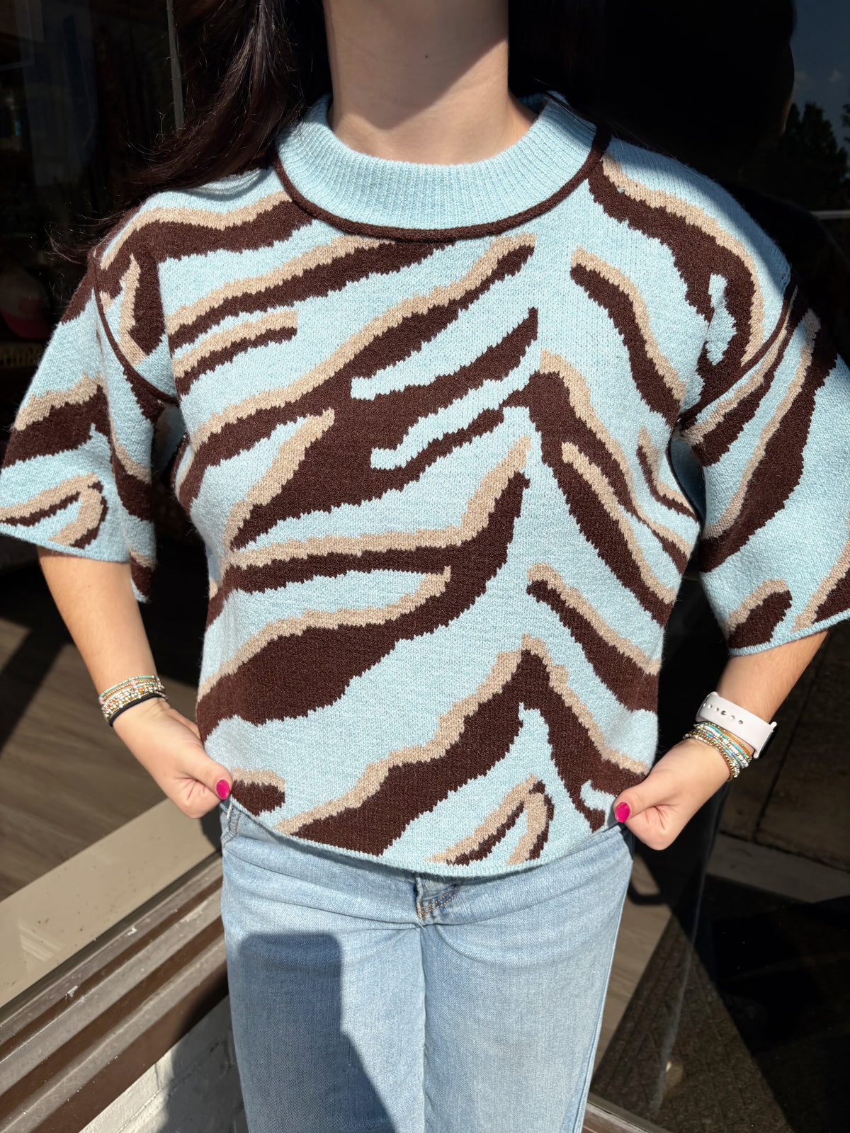 Blue Zebra Print Sweater