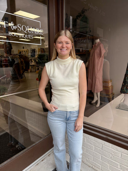 Sleeveless Turtleneck Ribbed Sweater