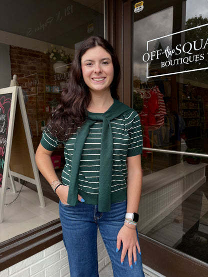 Stripe Top w False Cardigan