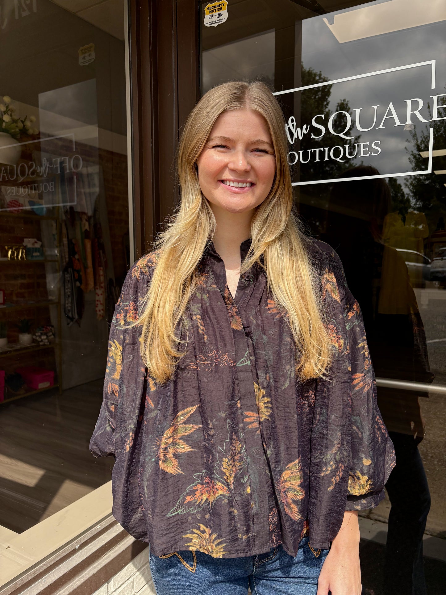 Black/Camel Floral Blouse