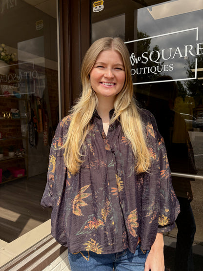 Black/Camel Floral Blouse