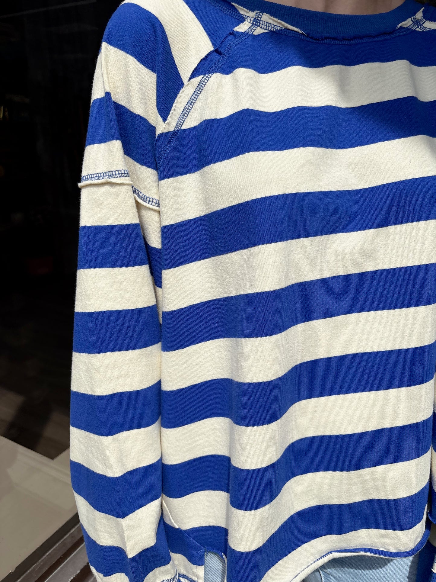 Blue/Ivory Stripe Oversized Sweatshirt