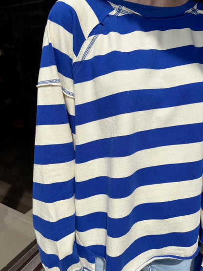 Blue/Ivory Stripe Oversized Sweatshirt