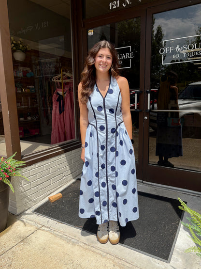 Halter Neck Blue Polka Dot Dress