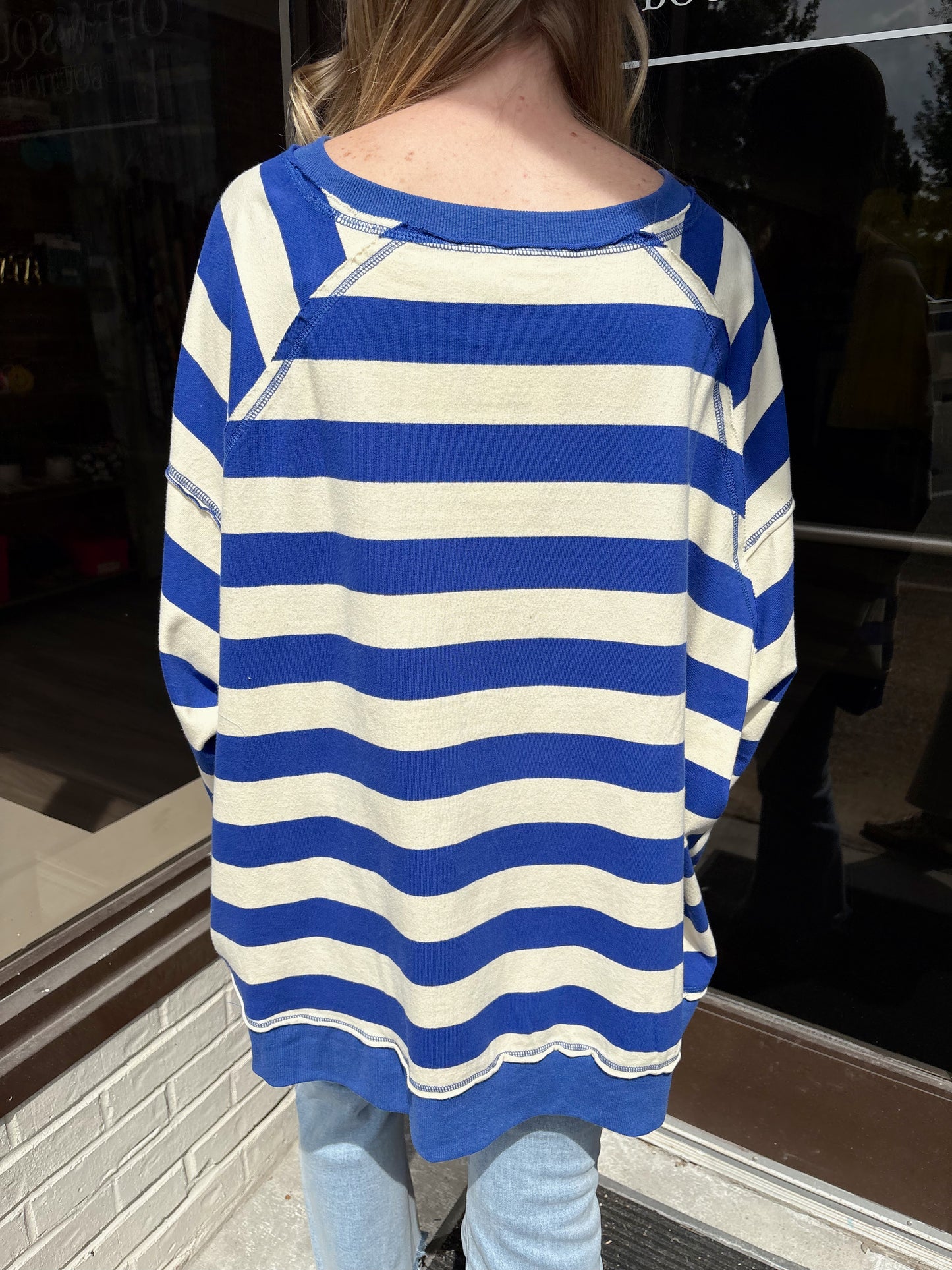 Blue/Ivory Stripe Oversized Sweatshirt
