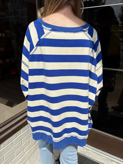 Blue/Ivory Stripe Oversized Sweatshirt