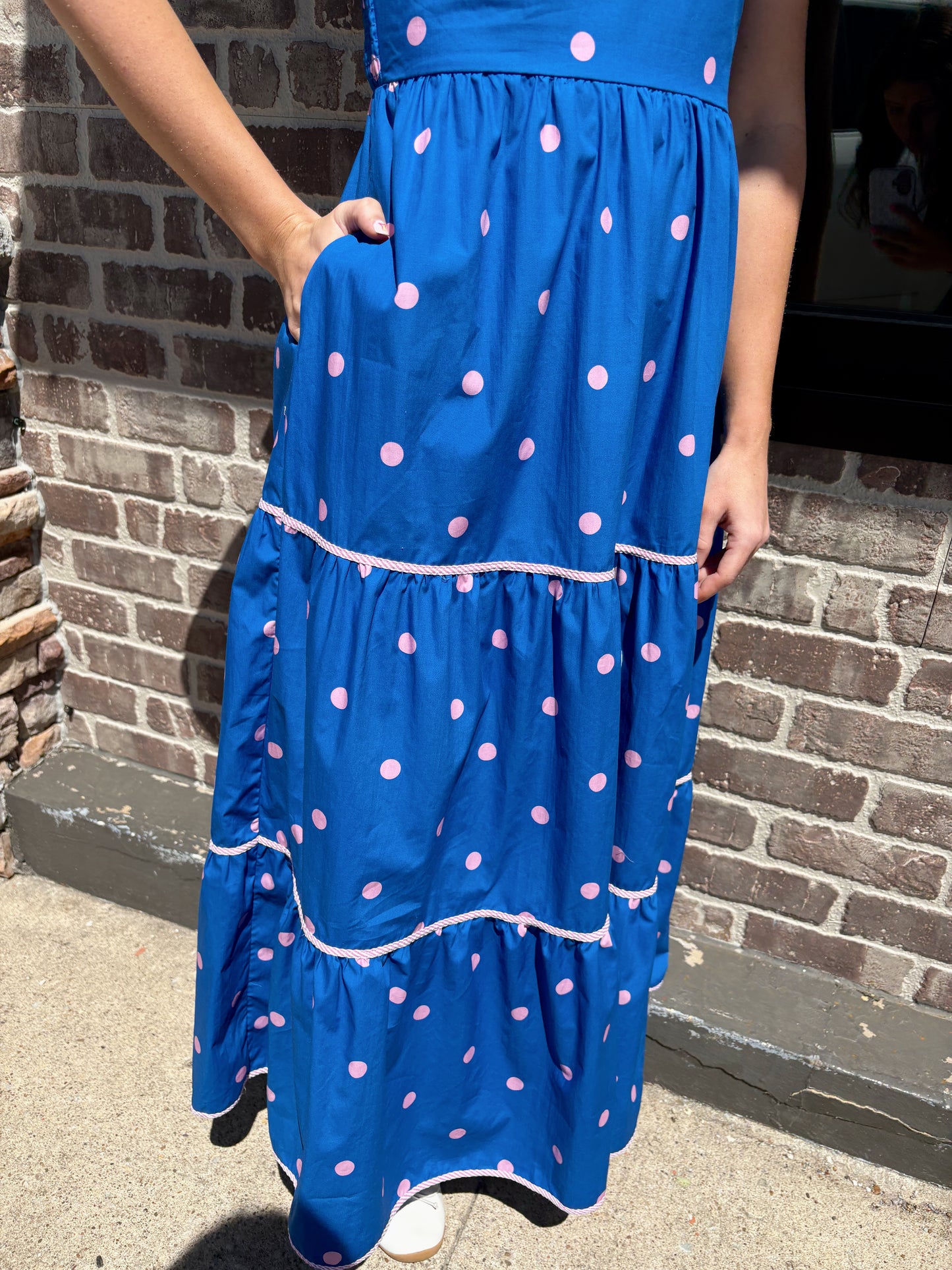 Blue Strap Dress w Pink Polkadots