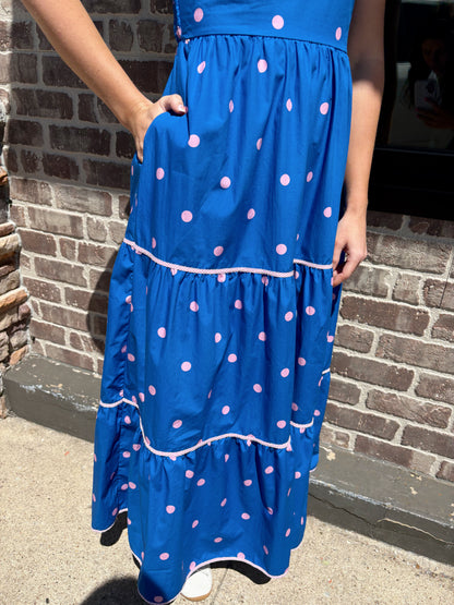 Blue Strap Dress w Pink Polkadots