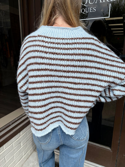 Stripe Rolled Edge LS Knit Sweater