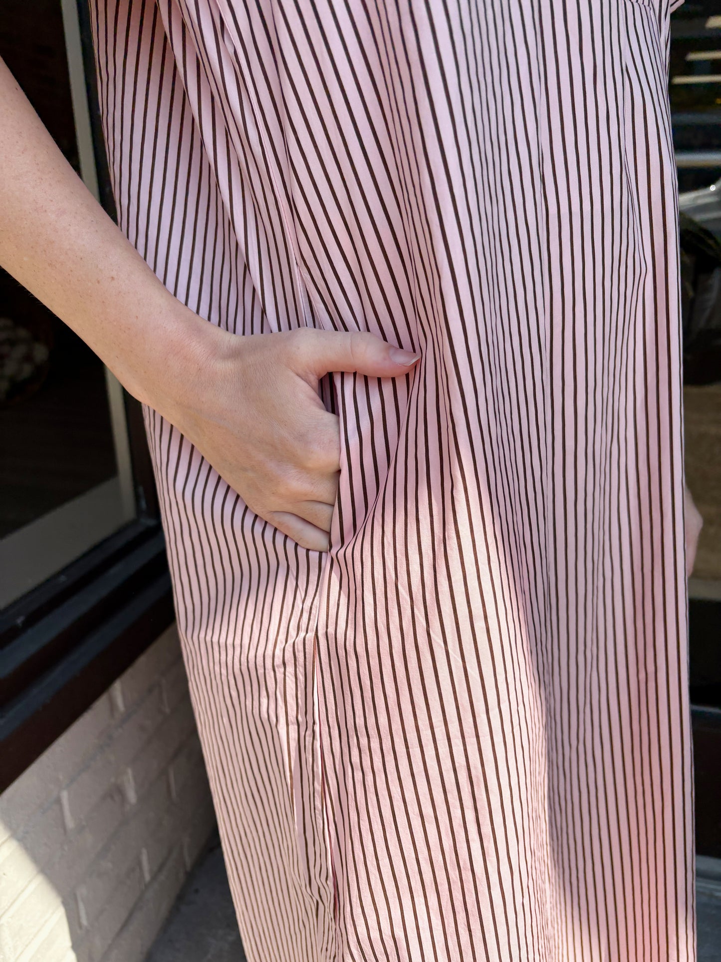 Pink w Brown Pinstripe Maxi