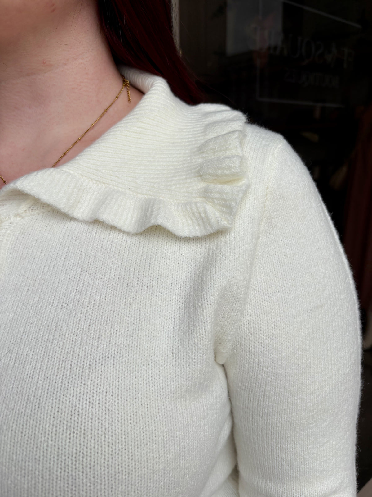 Ruffle Collared Button Down LS