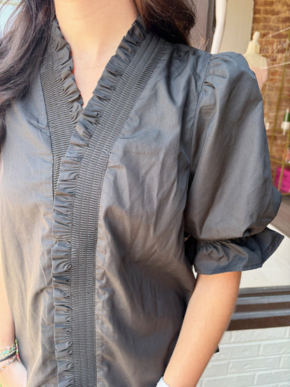 Black Ruffle Collar Top