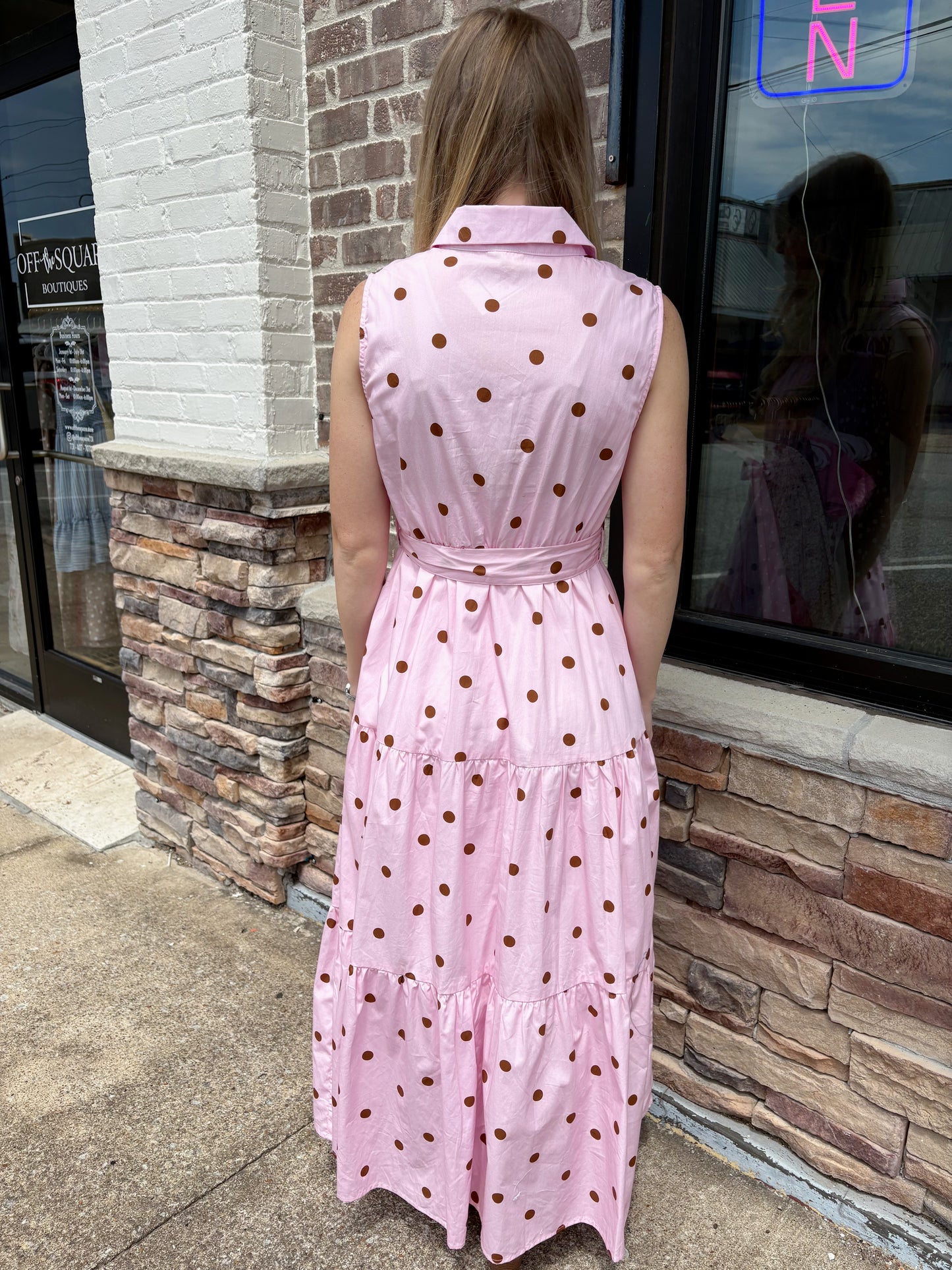 Pink/Brown Polka Dot Sleeveless Dress