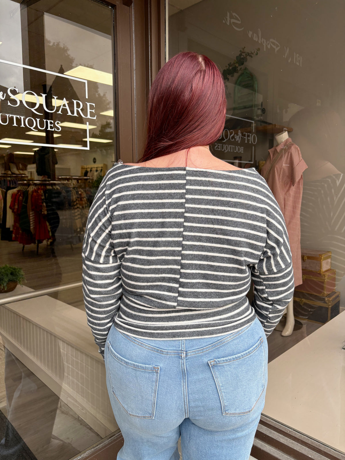 Boat Neck Dolman Stripe LS