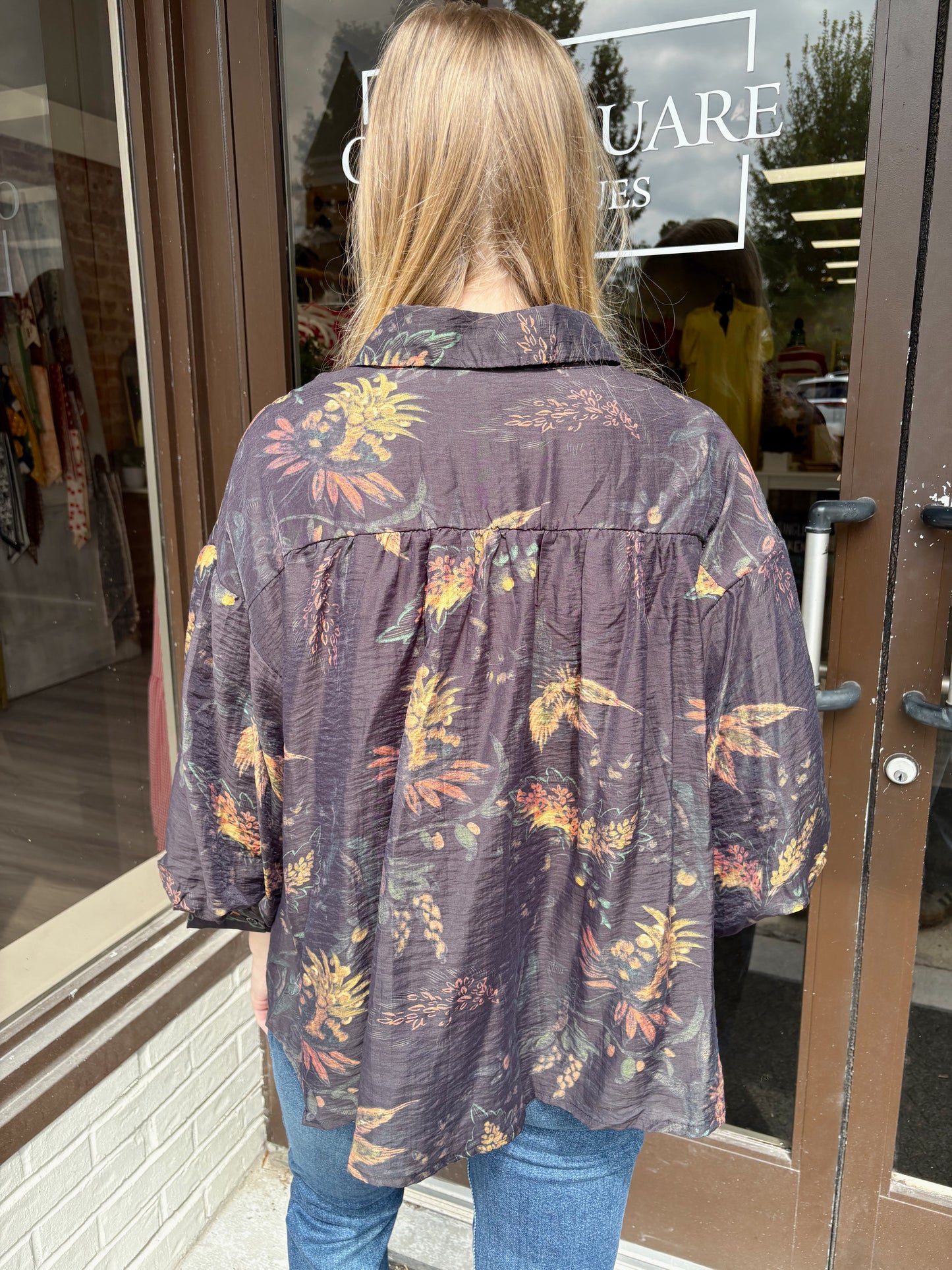 Black/Camel Floral Blouse