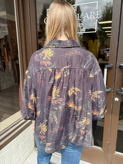 Black/Camel Floral Blouse