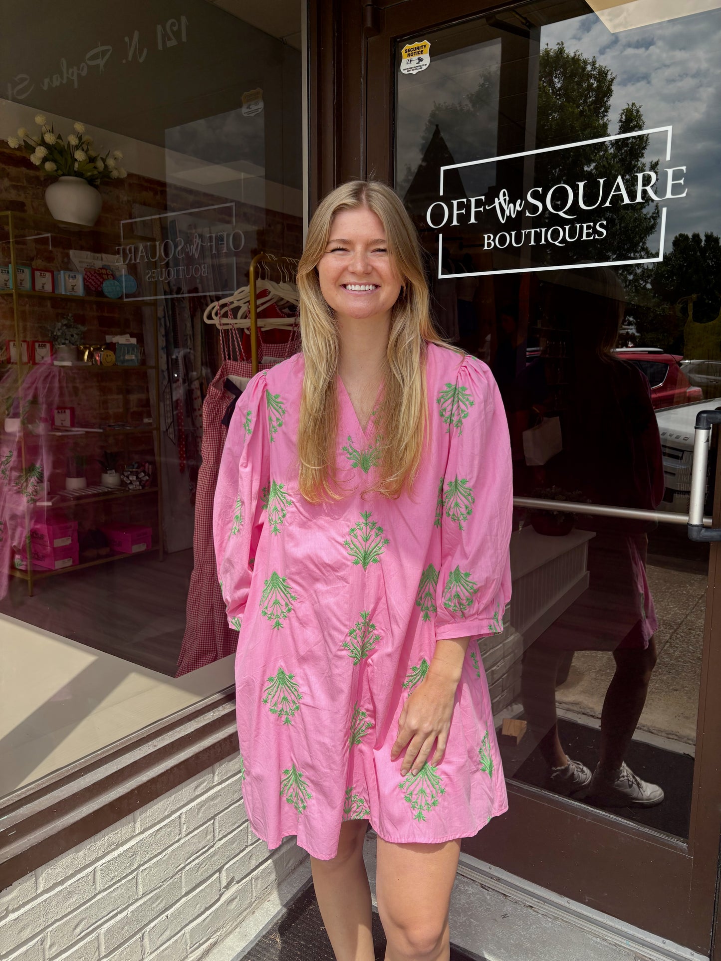 Pink w Green Floral LS Mini Dress