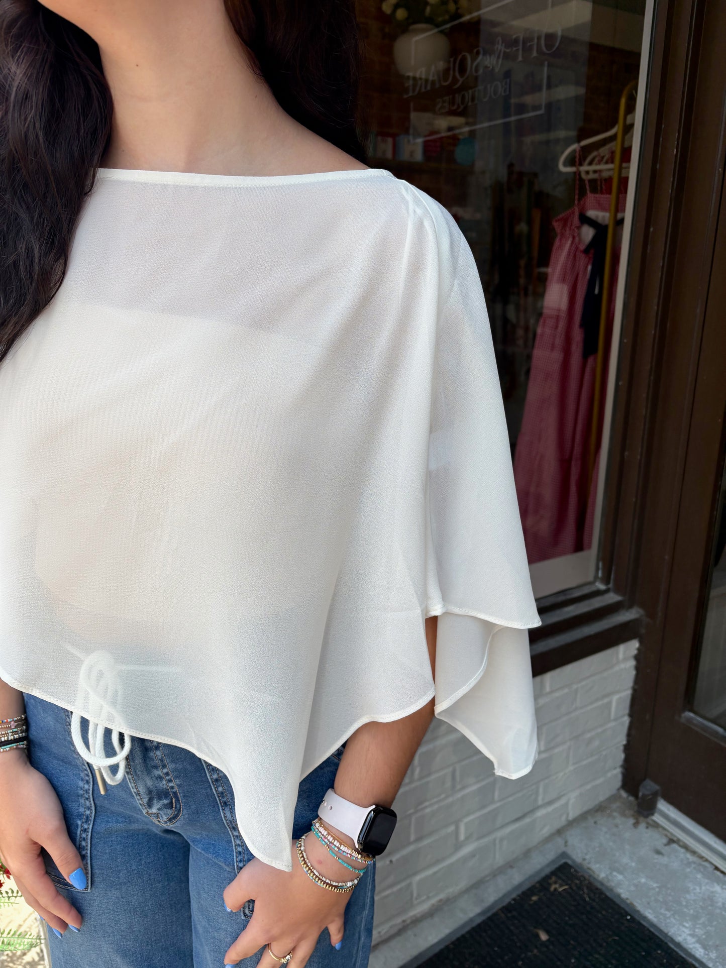 Cream Chiffon Poncho Top