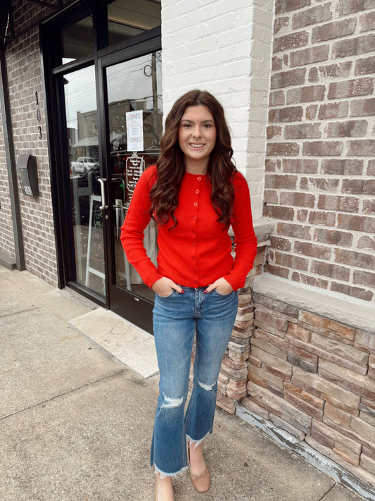 Round Neck Button Down L/S Cardigan