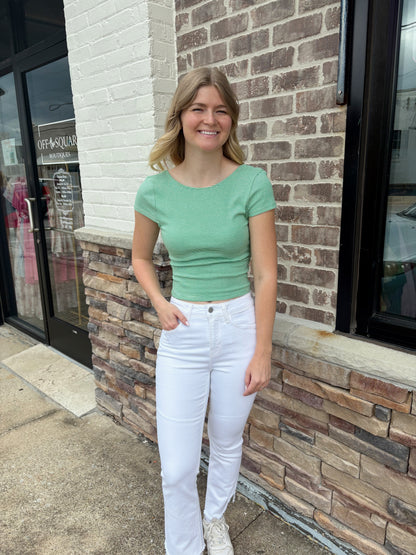 Short Sleeve Stripe Top w/ Scoop Back