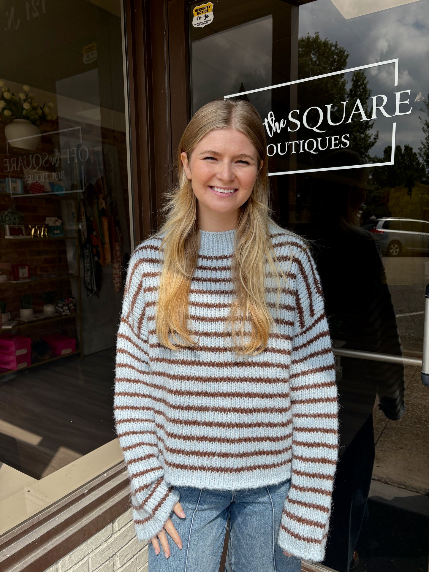Stripe Rolled Edge LS Knit Sweater