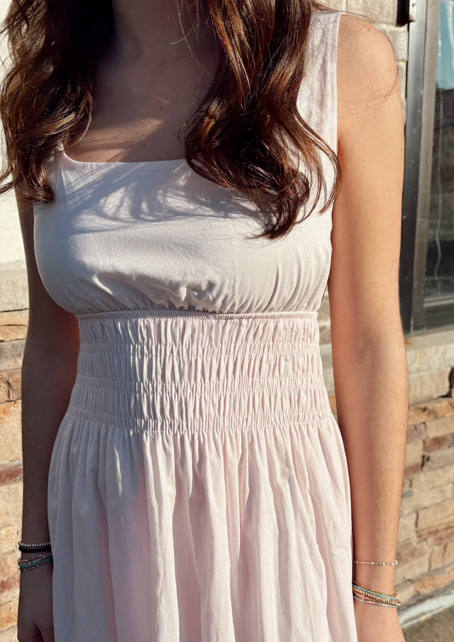 Smocked Sleeveless Midi Dress