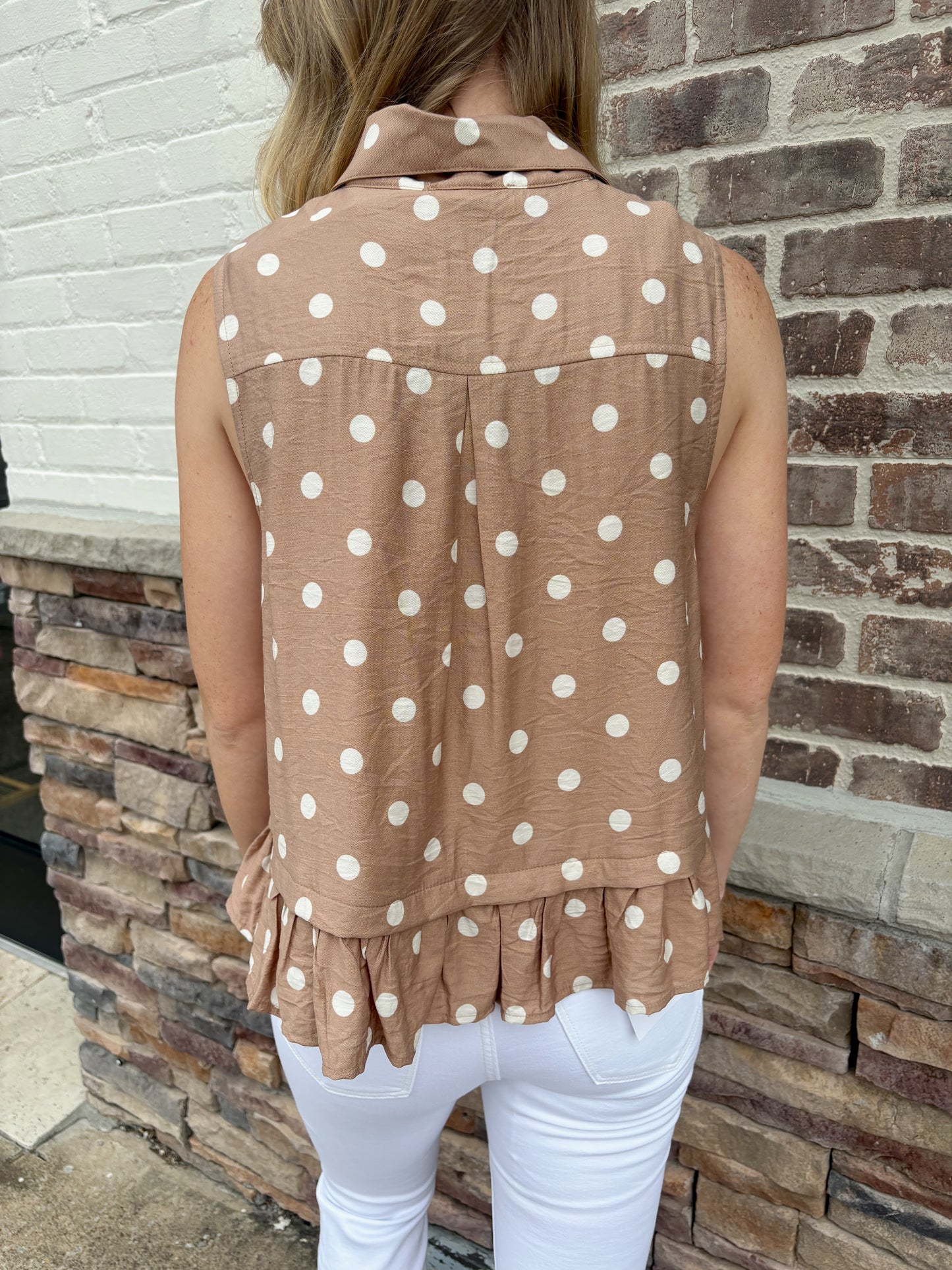 Tie Collar Polka Dot Ruffle Button Down