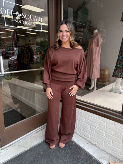 Folded Waist Wide Leg Sweater Pants