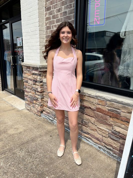 Halter Neck Gingham Mini Dress