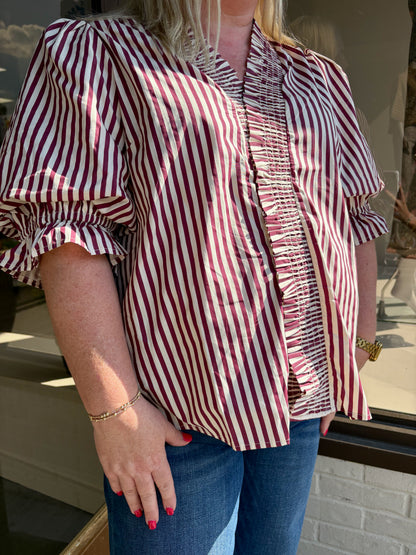 Plum Ruffle Collar Blouse Plus