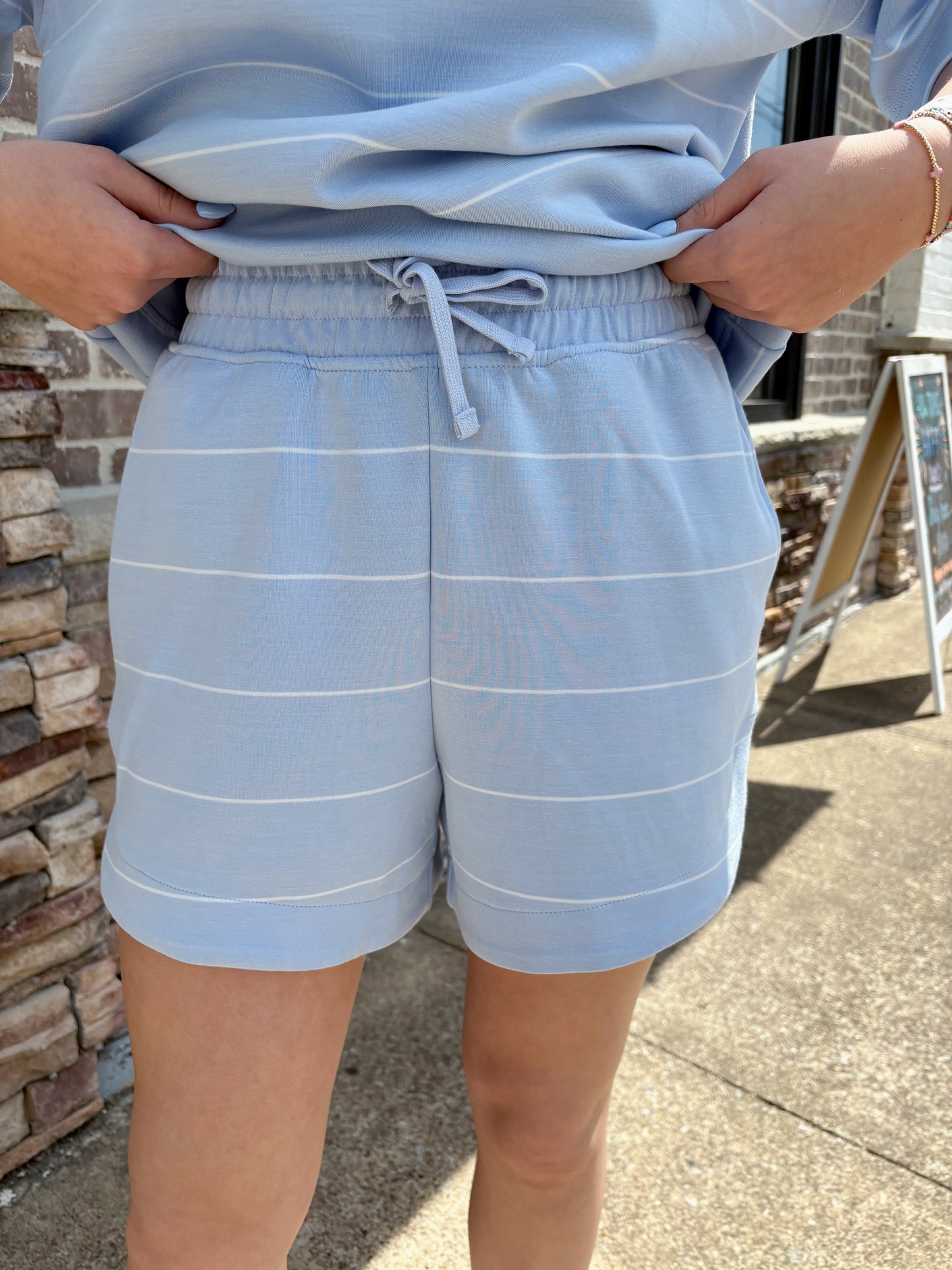 Butter Soft Blue/White Stripe Shorts