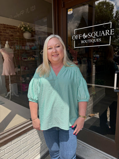 Striped Quarter Length Blouse Plus
