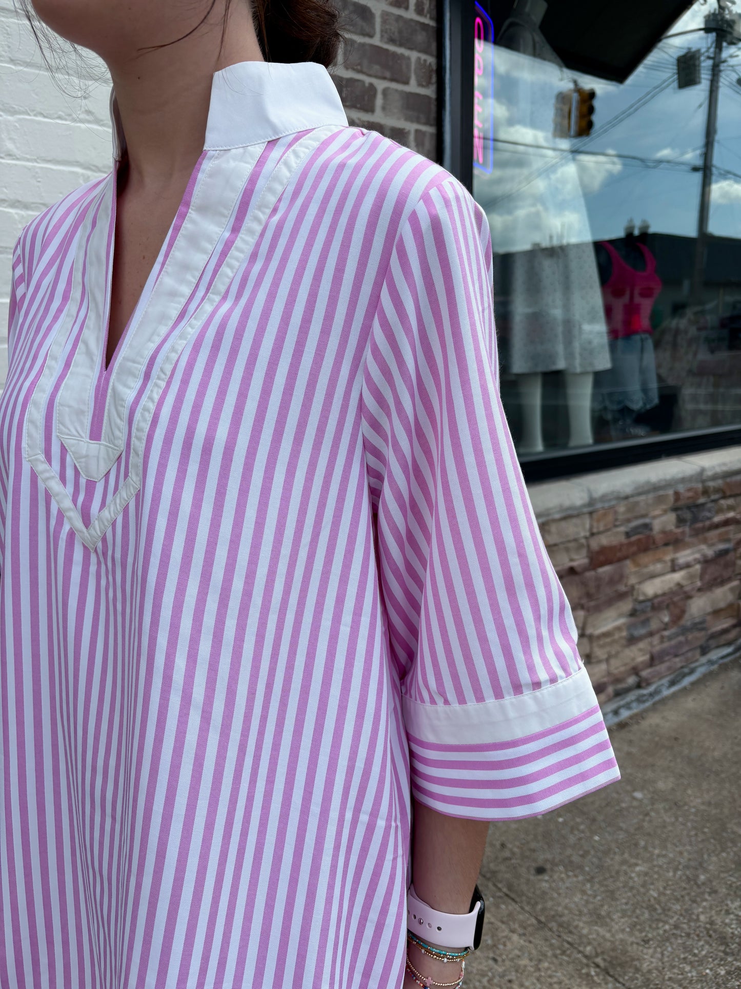 3/4 Sleeve Stripe Mini Dress