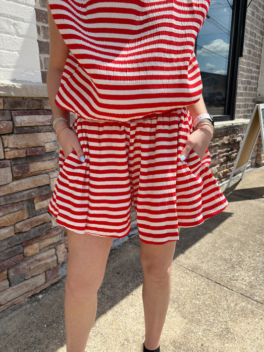 Elastic Waistband Pleated Shorts