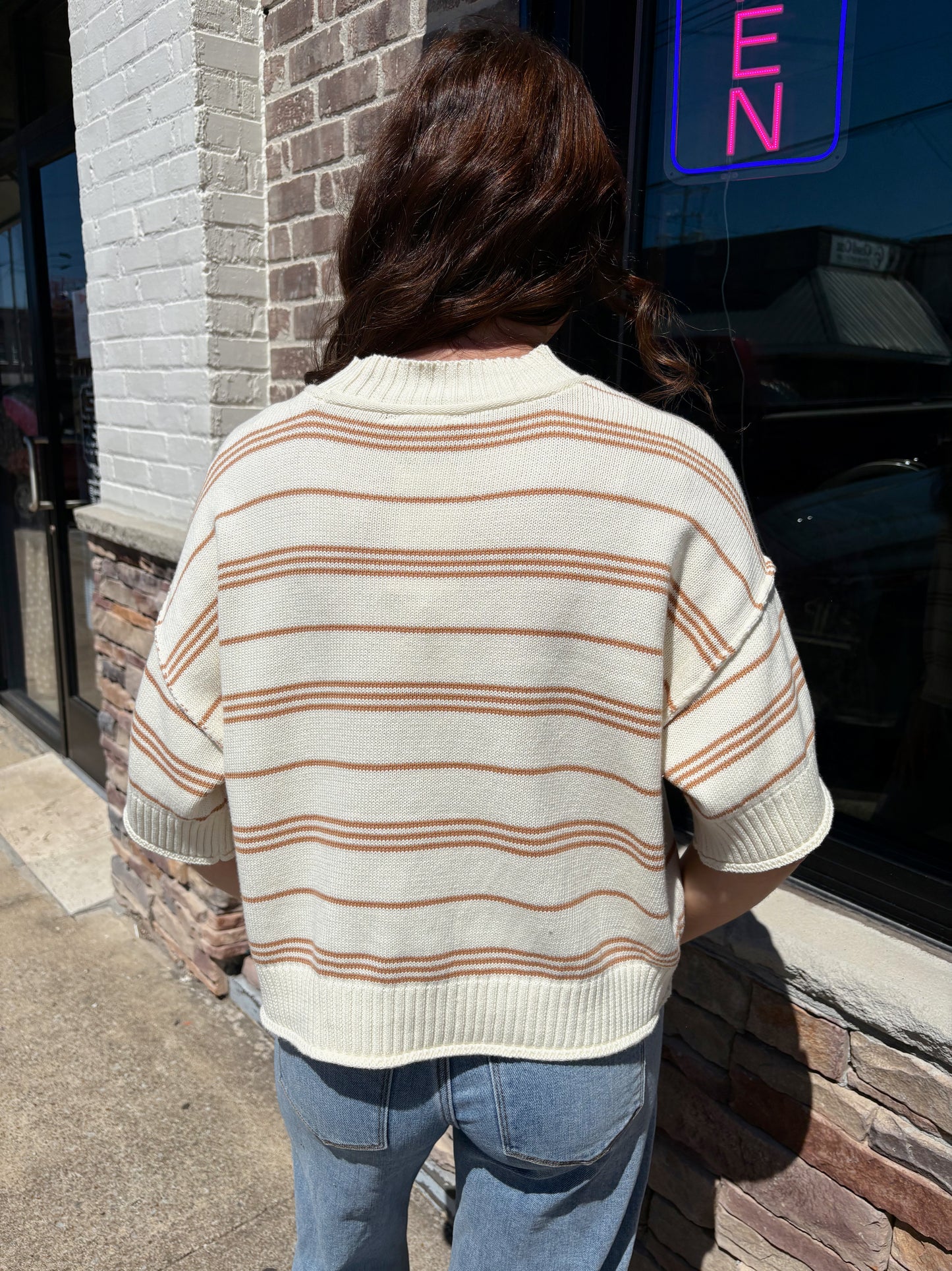 Honey Striped SS Ribbed Sweater